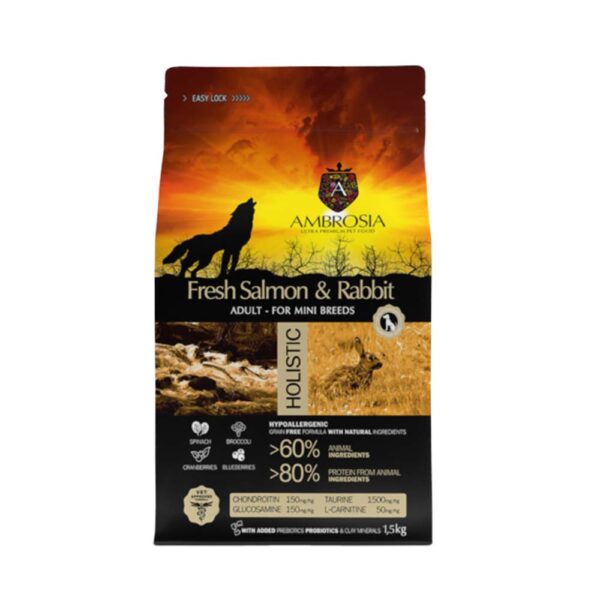 Ambrosia Grain Free Adult Mini Sensitive Fresh Salmon & Rabbit 1,5kg