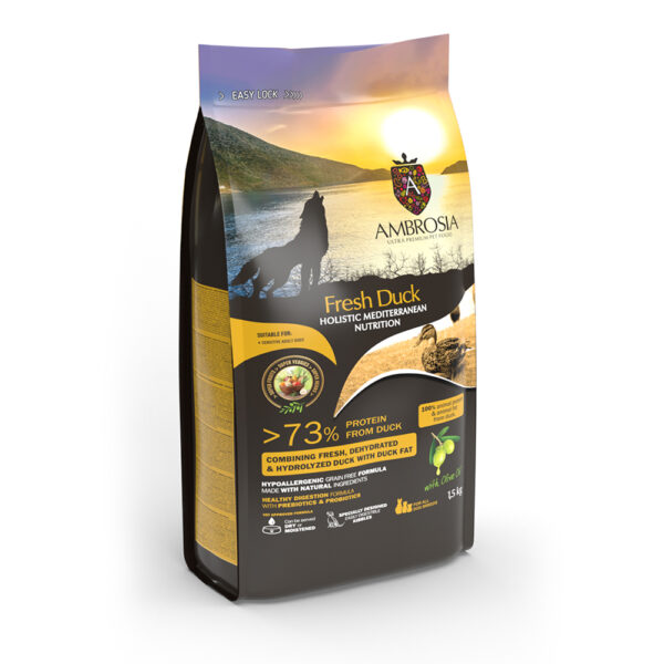Ambrosia Mediterranean Diet Grain Free Adult Sensitive Fresh Duck 1,5kg