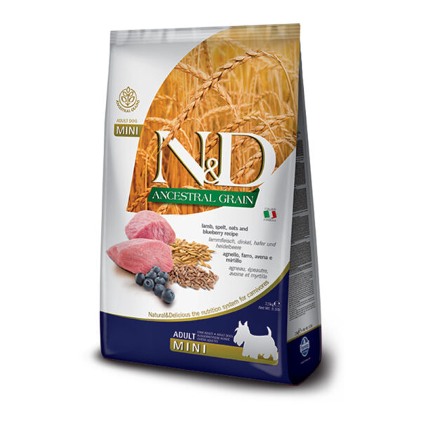N&D ANCESTRAL GRAIN LG LAMB & BLUEBERRY adult mini 2,5kg