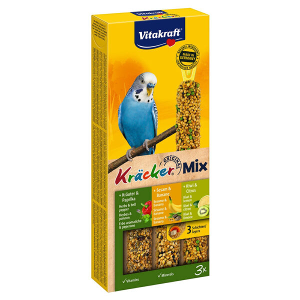 VITAKRAFT Kracker Trio για παπαγαλάκια με σουσάμι, βότανα, φρούτα και λαχανικά 3τμχ