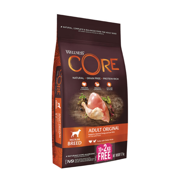 WELLNESS CORE Adult Original Medium Breed Turkey & Chicken 10kg +2kg δώρο
