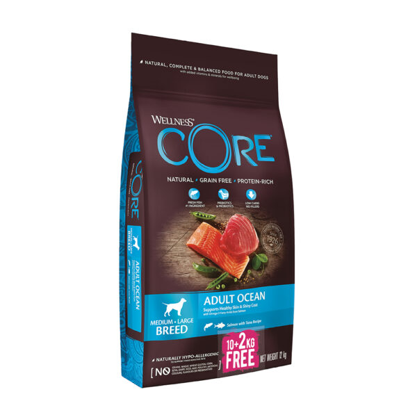 WELLNESS CORE Adult Ocean Medium-Large Breed Salmon & Tuna 10kg +2kg δώρο