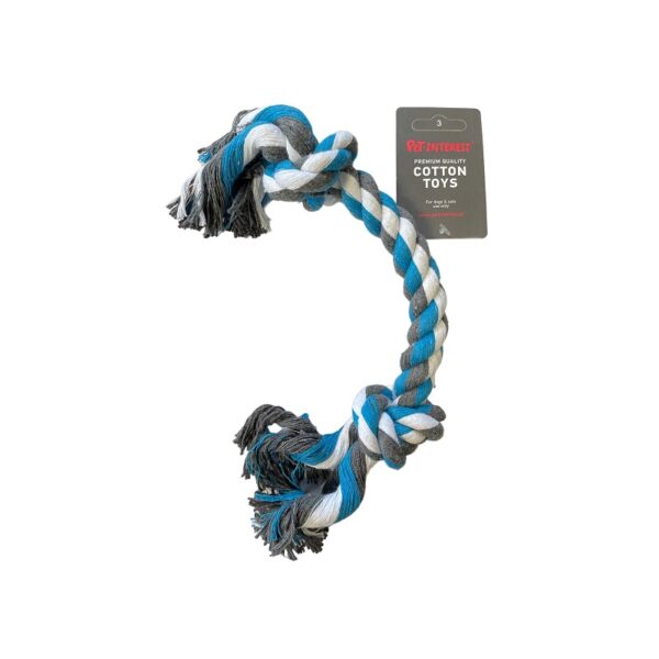 PET INTEREST ROPE COTTON TOY 2 KNOTS Blue Grey 25mm X 33 cm 110 gr