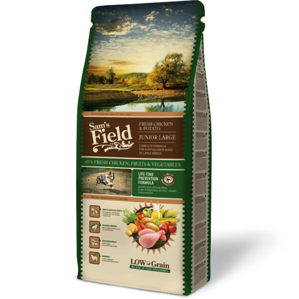 Sam’s Field Low Grain – Junior Large Κοτόπουλο & Πατάτα 13kg +Δώρο 1 Pedigree Dentastix 154gr