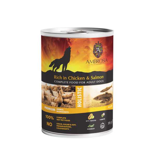 Ambrosia Wet Food Adult Dog Chicken & Salmon with Papayas 395gr