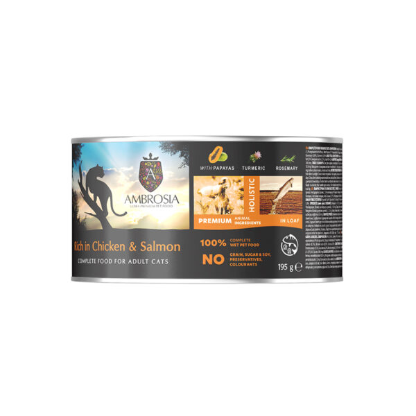 Ambrosia Wet Food Adult Cat Chicken & Salmon with Papayas 195gr
